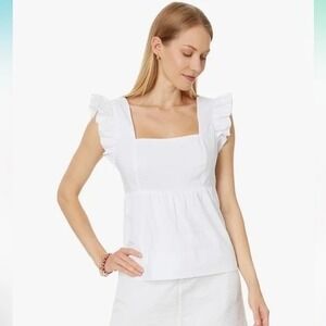 NWT Lilly Pulitzer Tiana Babydoll Cotton Top Womens Size 4 White Ruffle Sleeve